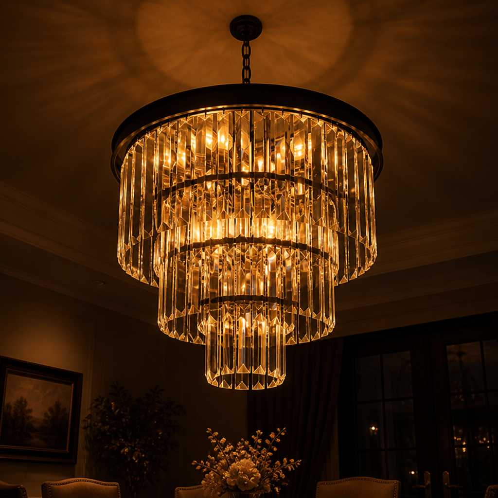 Modern Black Crystal Three-Tier Chandelier