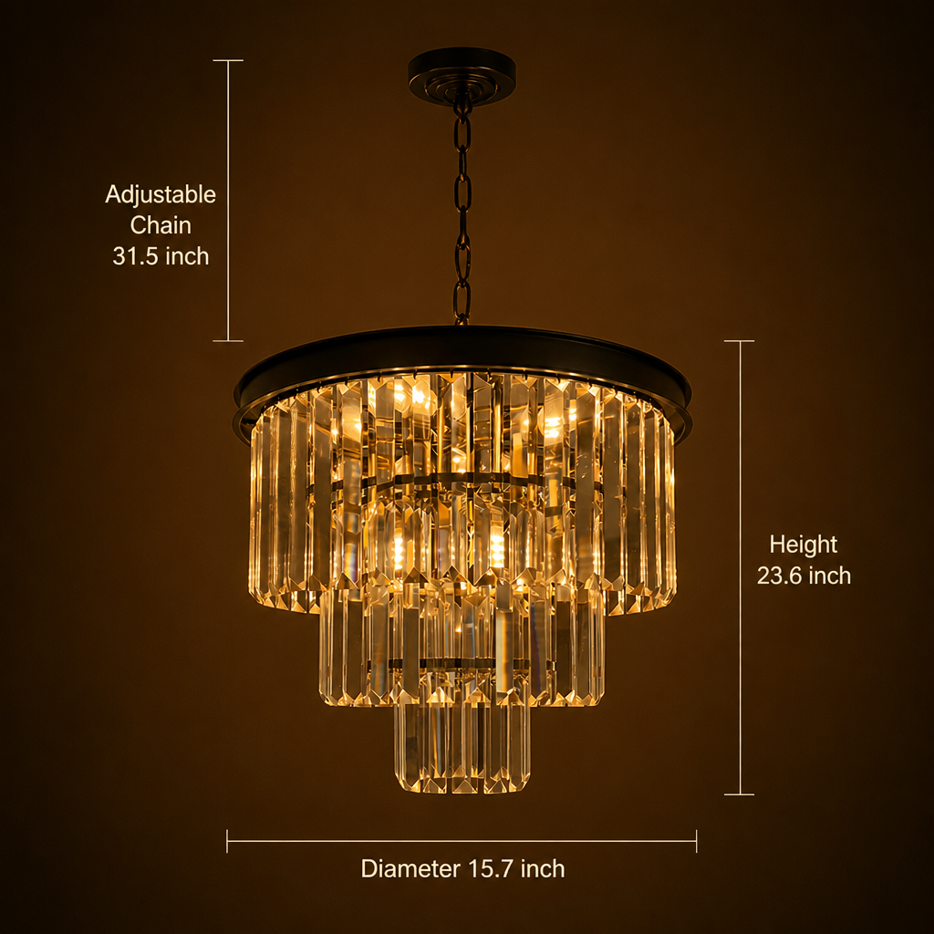 Modern Black Crystal Three-Tier Chandelier