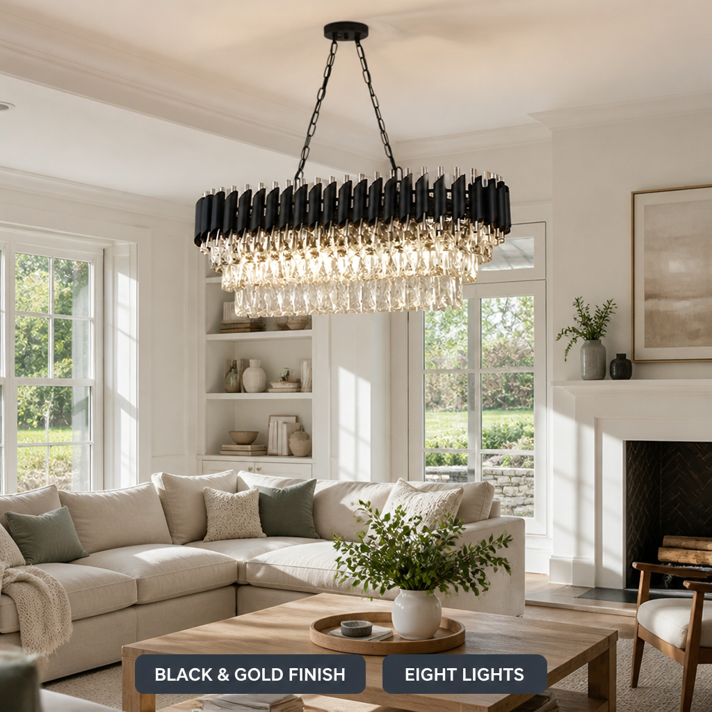 Modern Black & Gold Rectangular Chandelier