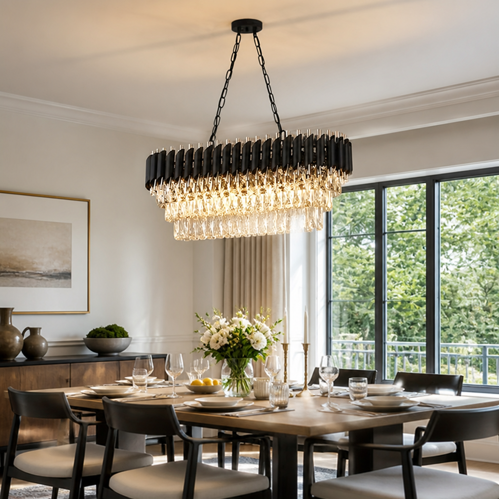 Modern Black & Gold Rectangular Chandelier
