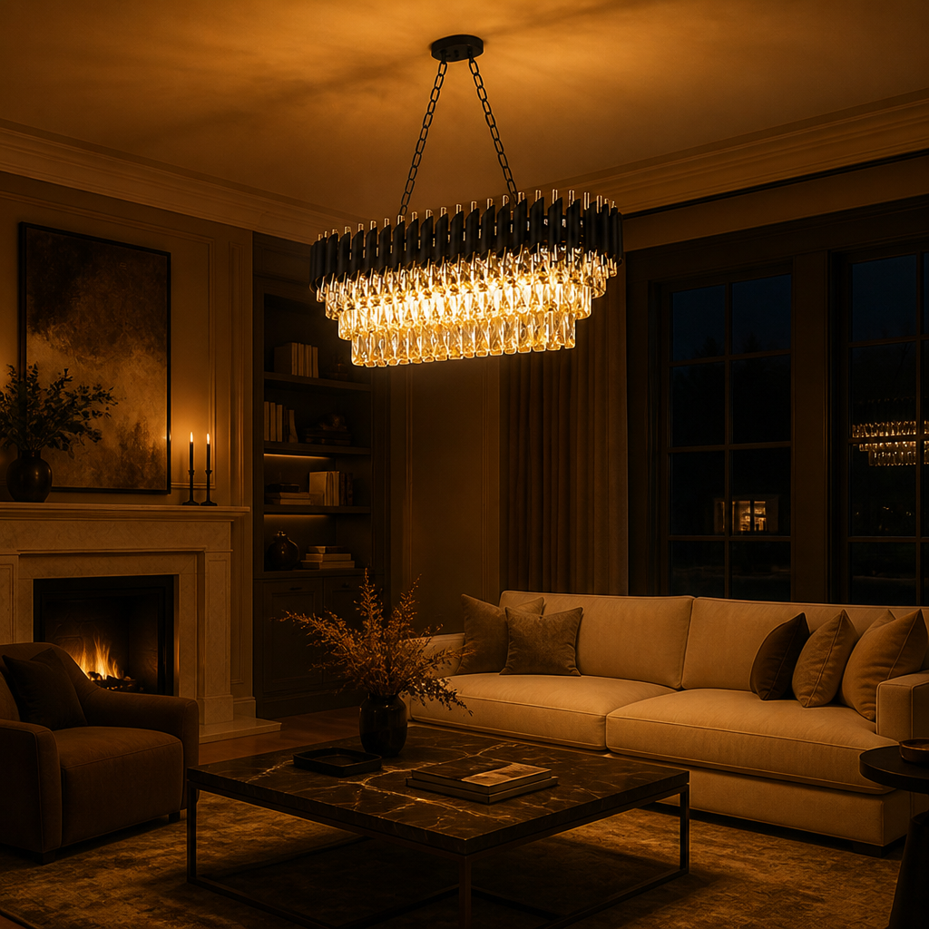Modern Black & Gold Rectangular Chandelier
