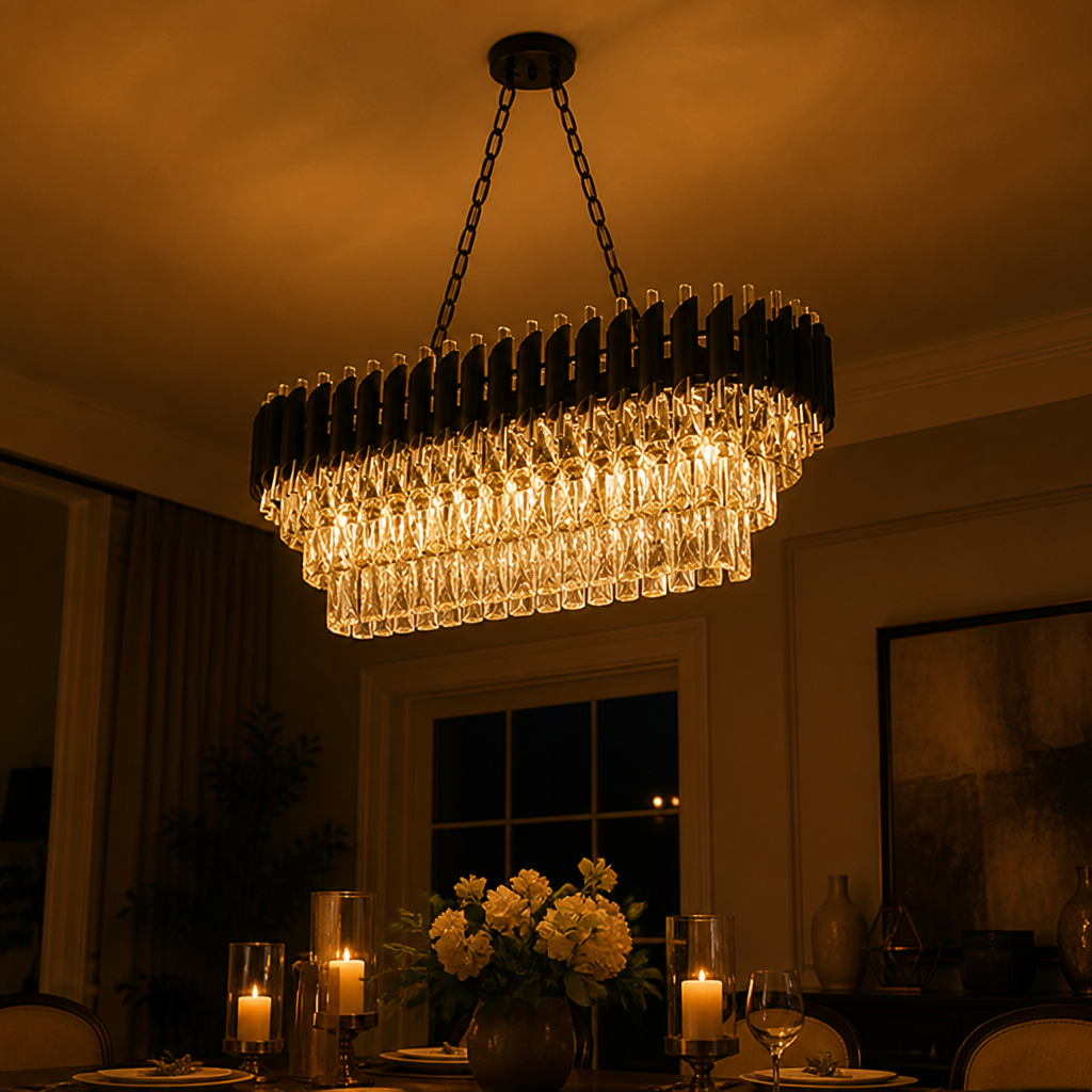 Modern Black & Gold Rectangular Chandelier