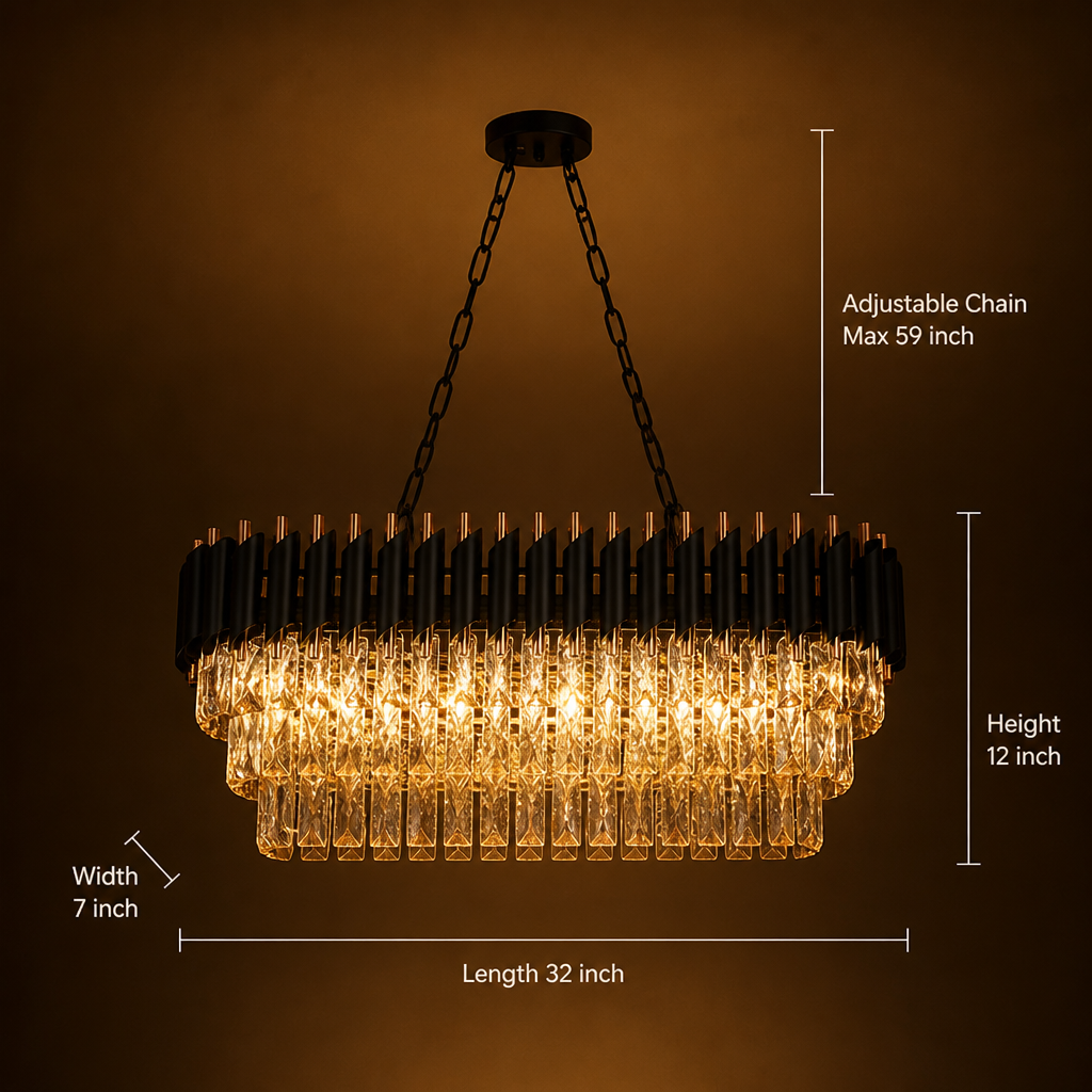 Modern Black & Gold Rectangular Chandelier