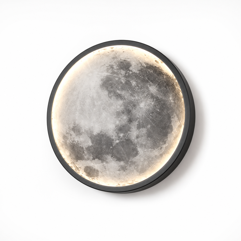 Modern Black Iron LED Moon Wall Sconce