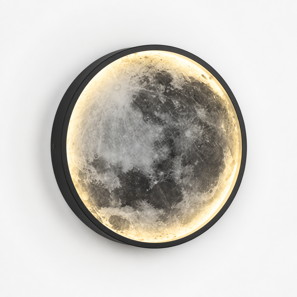 Modern Black Iron LED Moon Wall Sconce