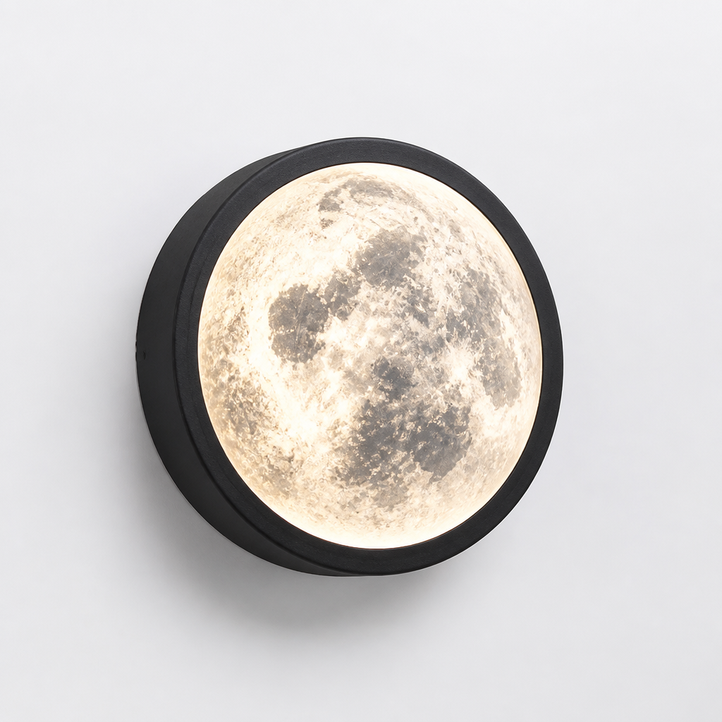 Modern Black Iron LED Moon Wall Sconce