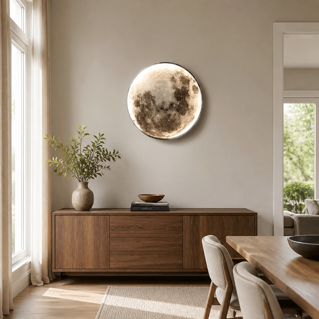 Modern Black Iron LED Moon Wall Sconce