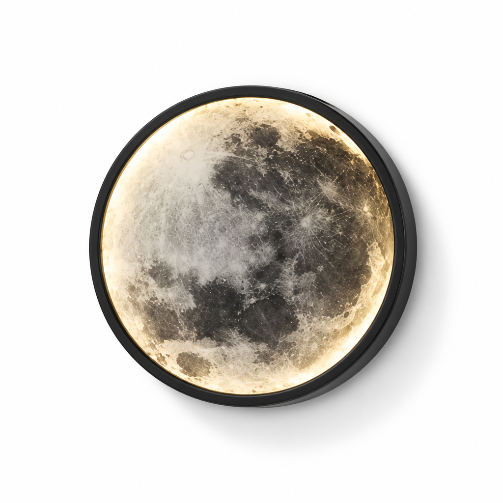 Modern Black Iron LED Moon Wall Sconce