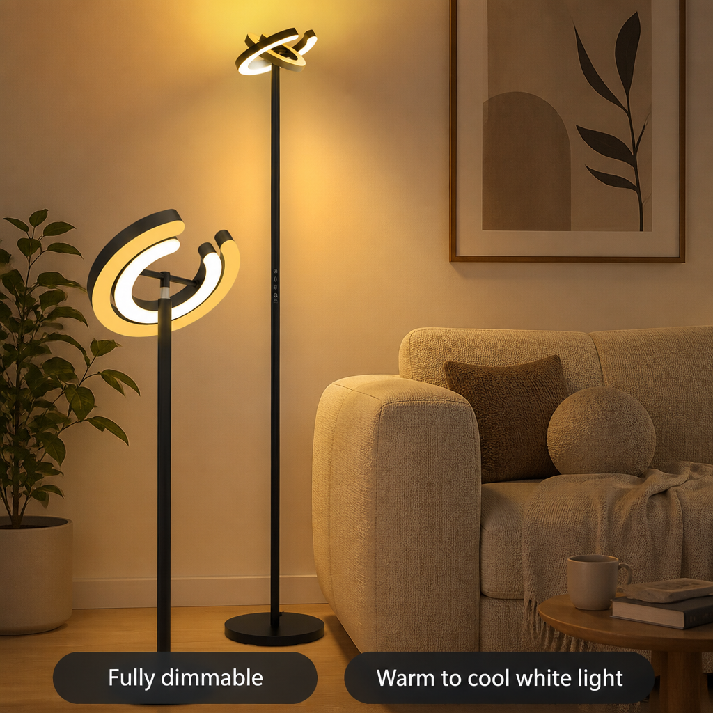 Modern Black LED Dual Ring Floor Lamp