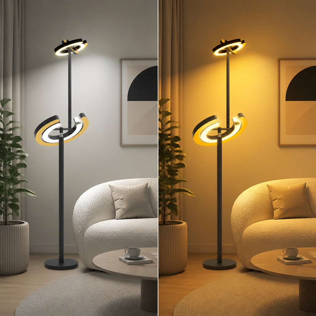 Modern Black LED Dual Ring Floor Lamp
