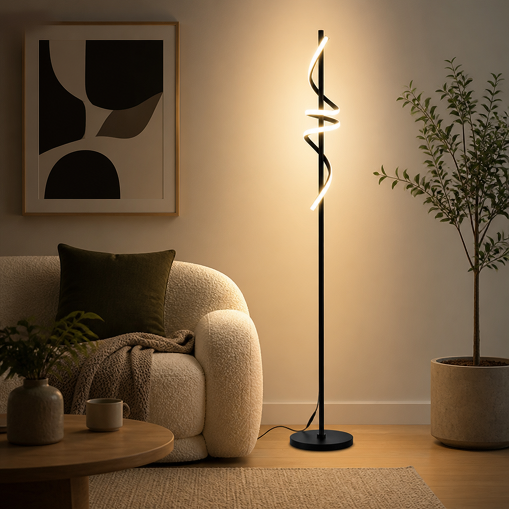 Modern Black LED Spiral Floor Lamp