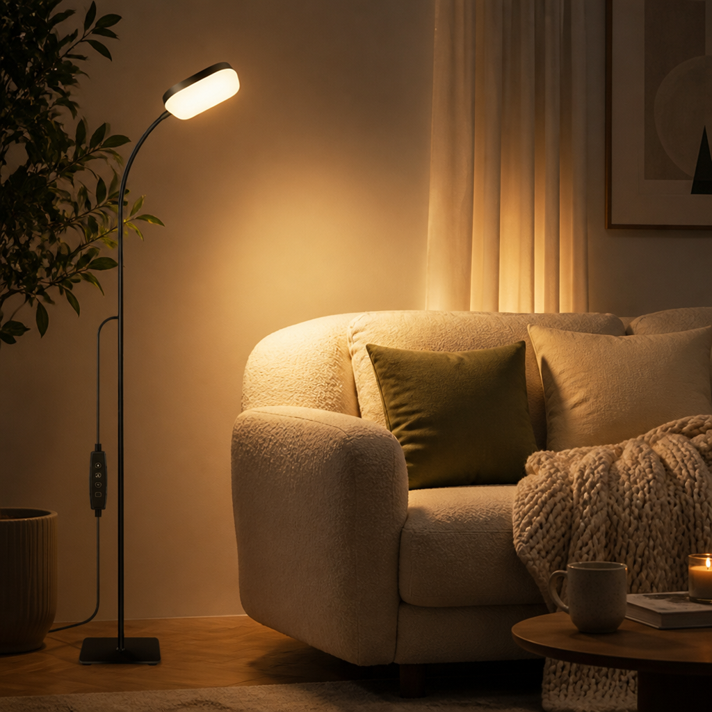 Modern Black Metal LED Gooseneck Floor Lamp
