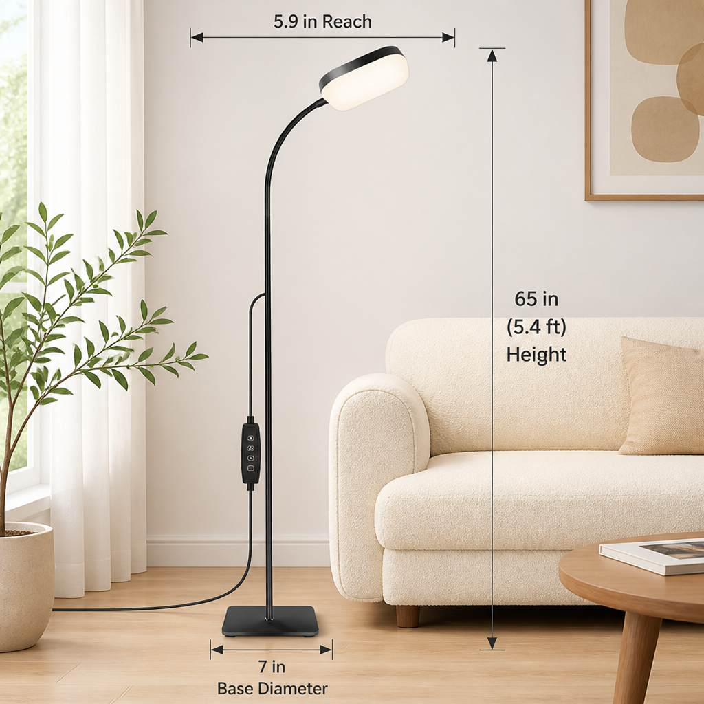 Modern Black Metal LED Gooseneck Floor Lamp