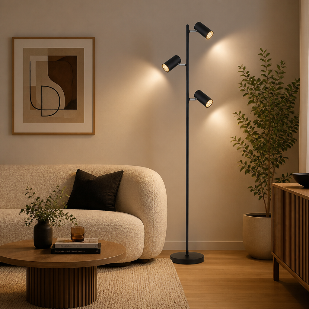 Modern Black Metal Swivel-Head Floor Lamp