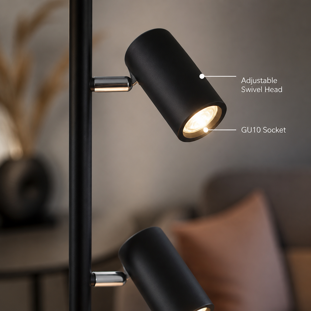 Modern Black Metal Swivel-Head Floor Lamp