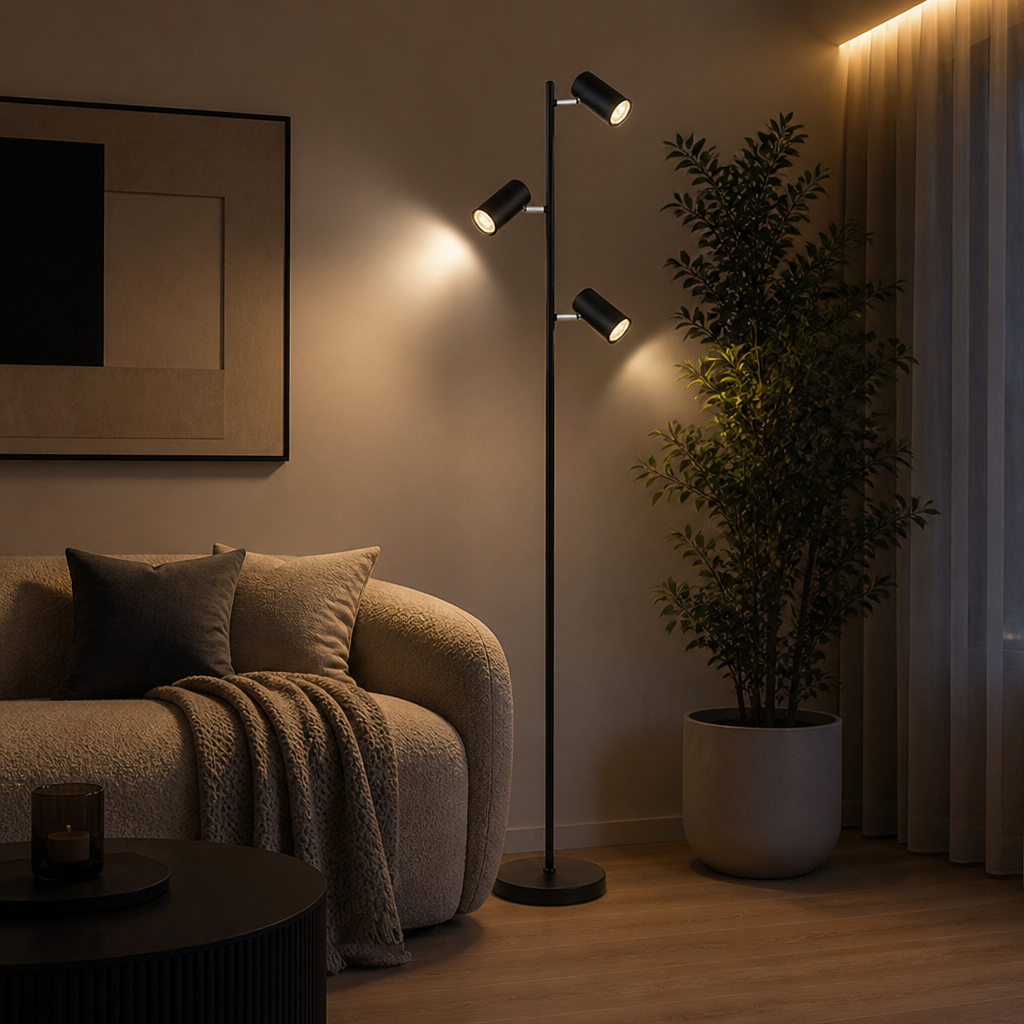 Modern Black Metal Swivel-Head Floor Lamp