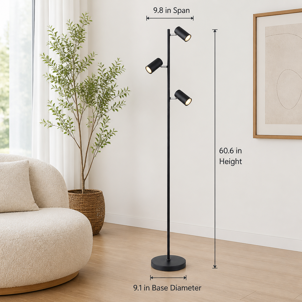 Modern Black Metal Swivel-Head Floor Lamp
