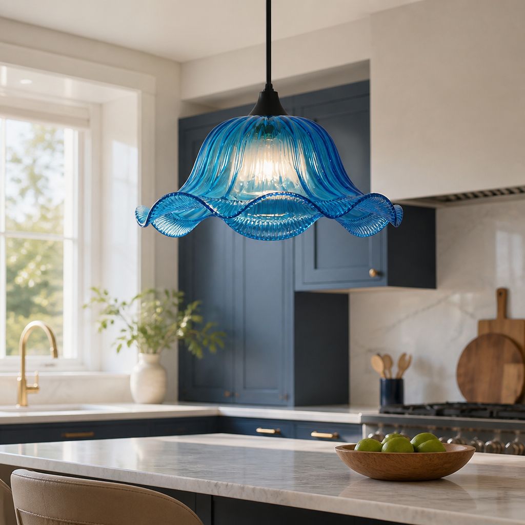 Modern Blue Glass Round Pendant Light