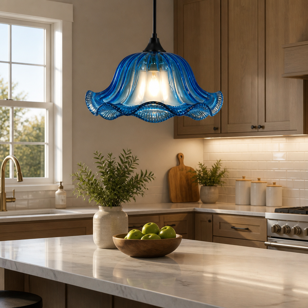 Modern Blue Glass Round Pendant Light
