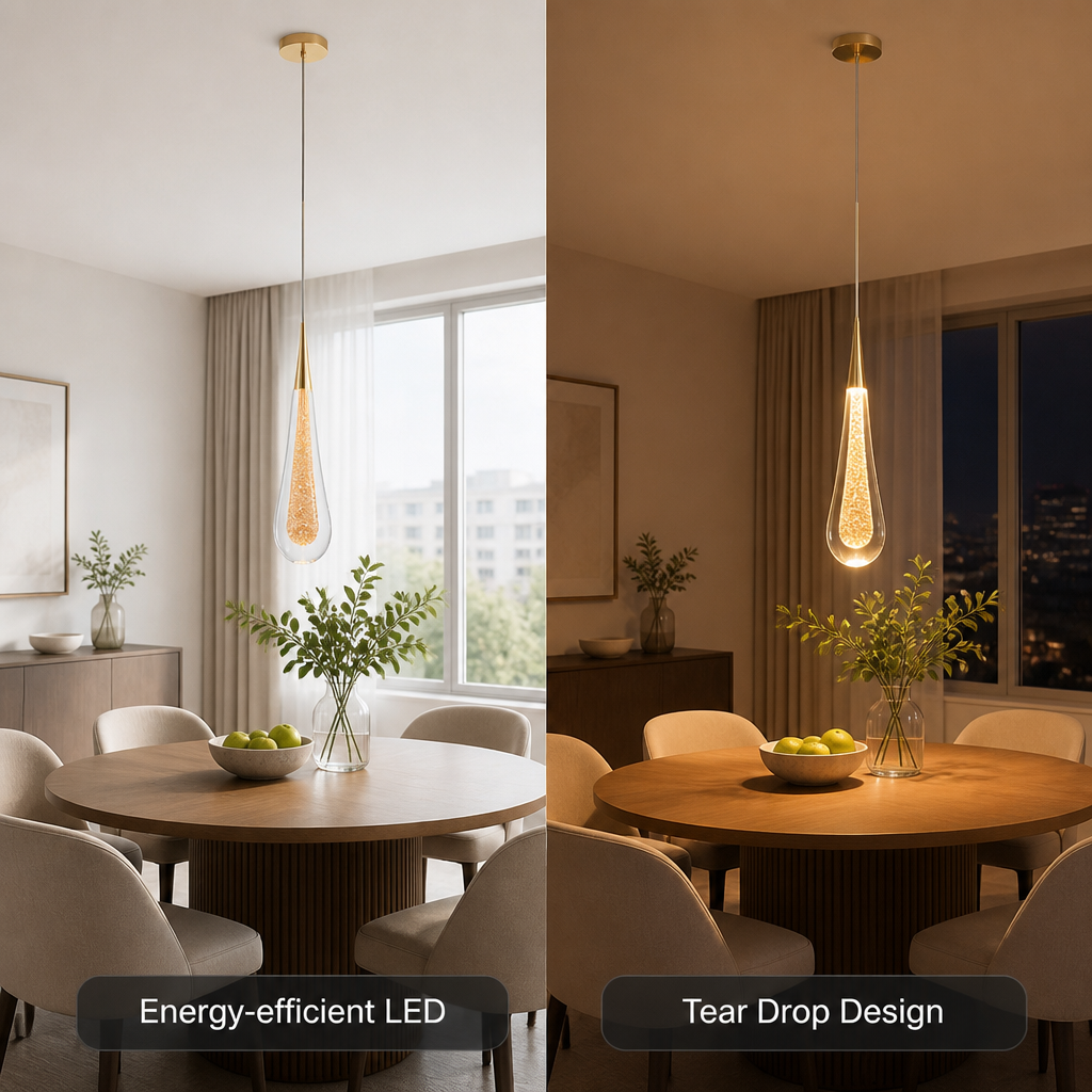 Modern Crystal Glass LED Tear-Drop Pendant Light
