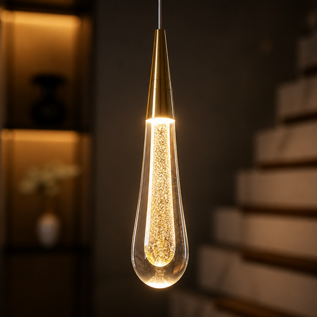 Modern Crystal Glass LED Tear-Drop Pendant Light