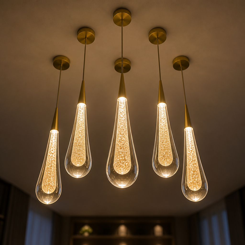 Modern Crystal Glass LED Tear-Drop Pendant Light