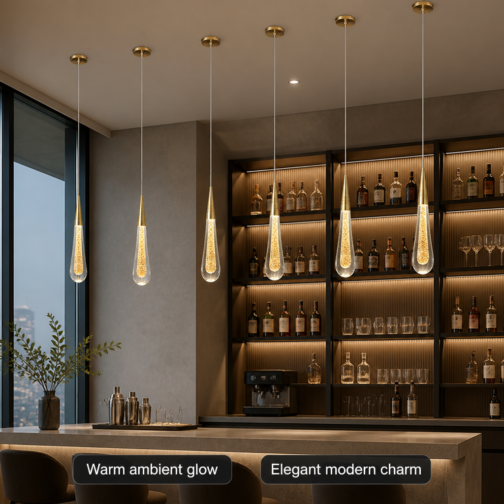 Modern Crystal Glass LED Teardrop Pendant Light