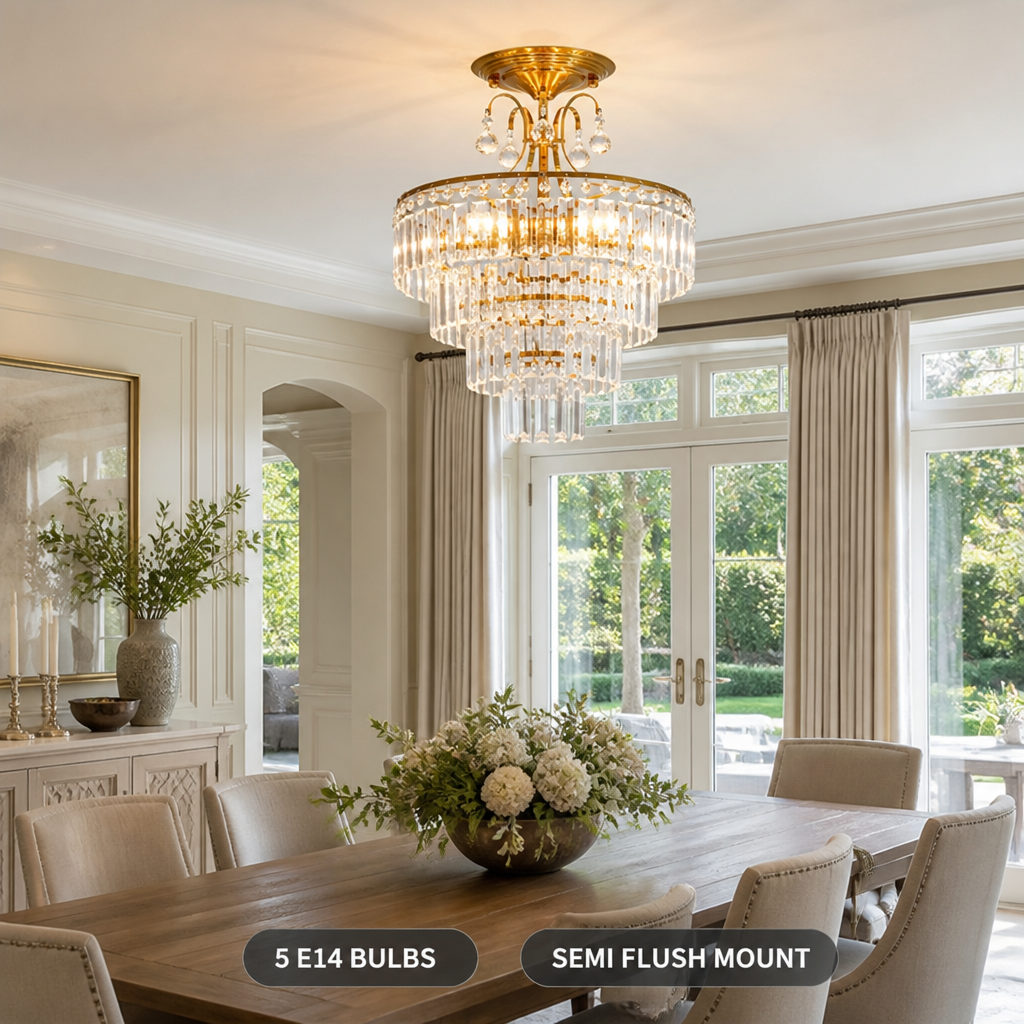 Modern Crystal Semi-Flush Ceiling Light