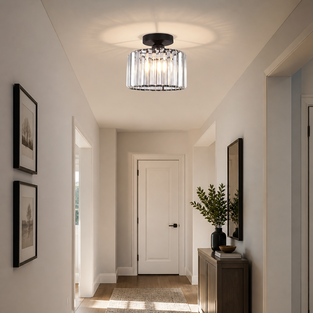 Modern Crystal Semi-Flush Chandelier