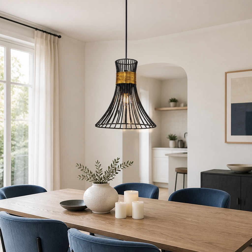 Modern Gold & Black Conical Pendant Light