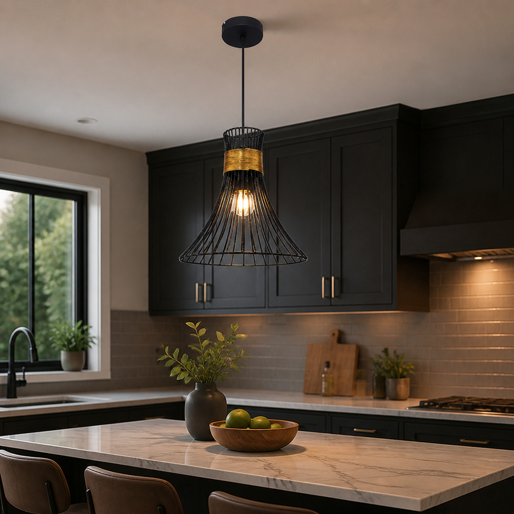 Modern Gold & Black Conical Pendant Light