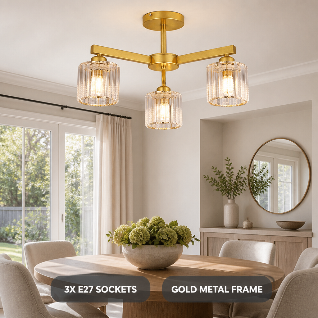 Modern Gold Crystal 3-Light Chandelier