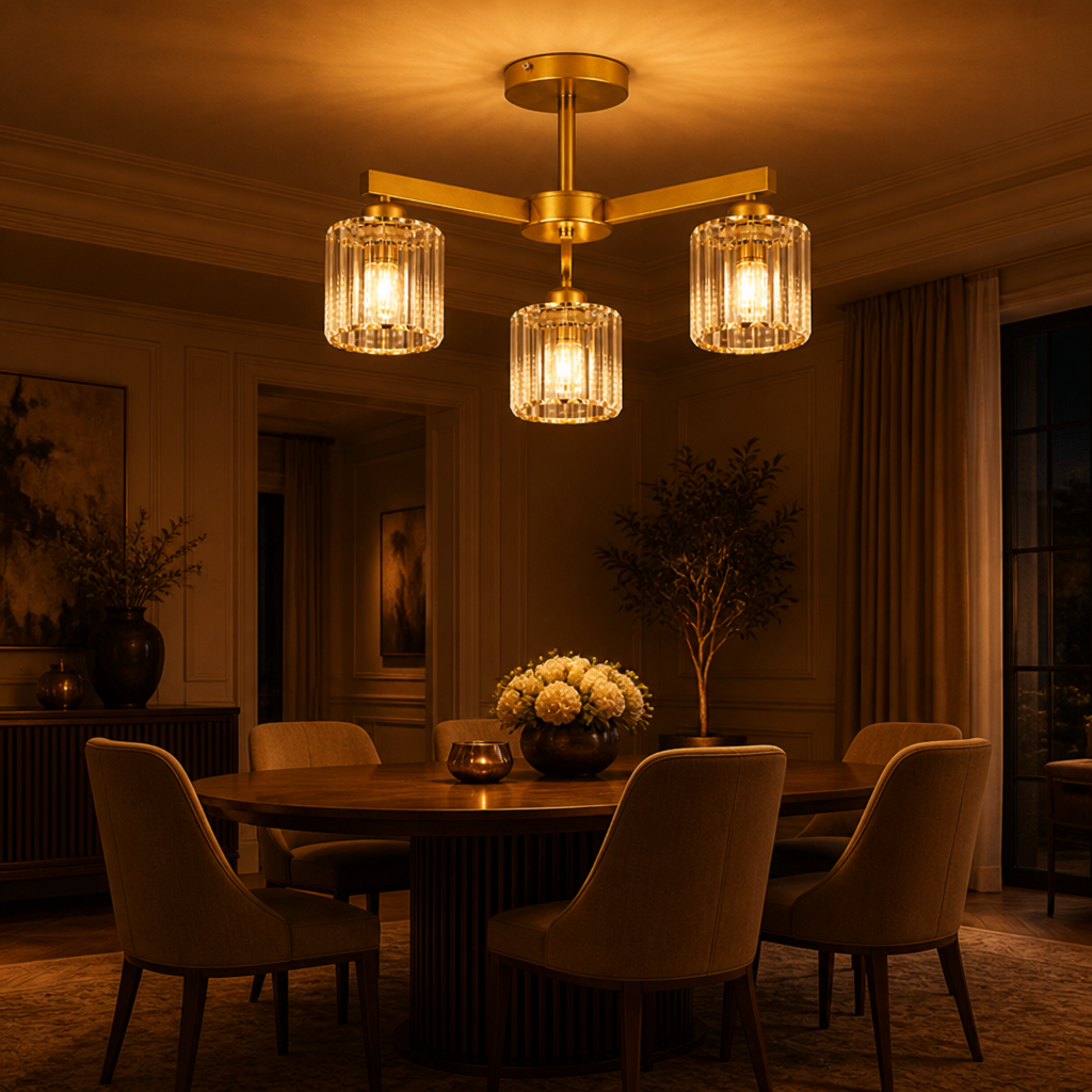 Modern Gold Crystal 3-Light Chandelier