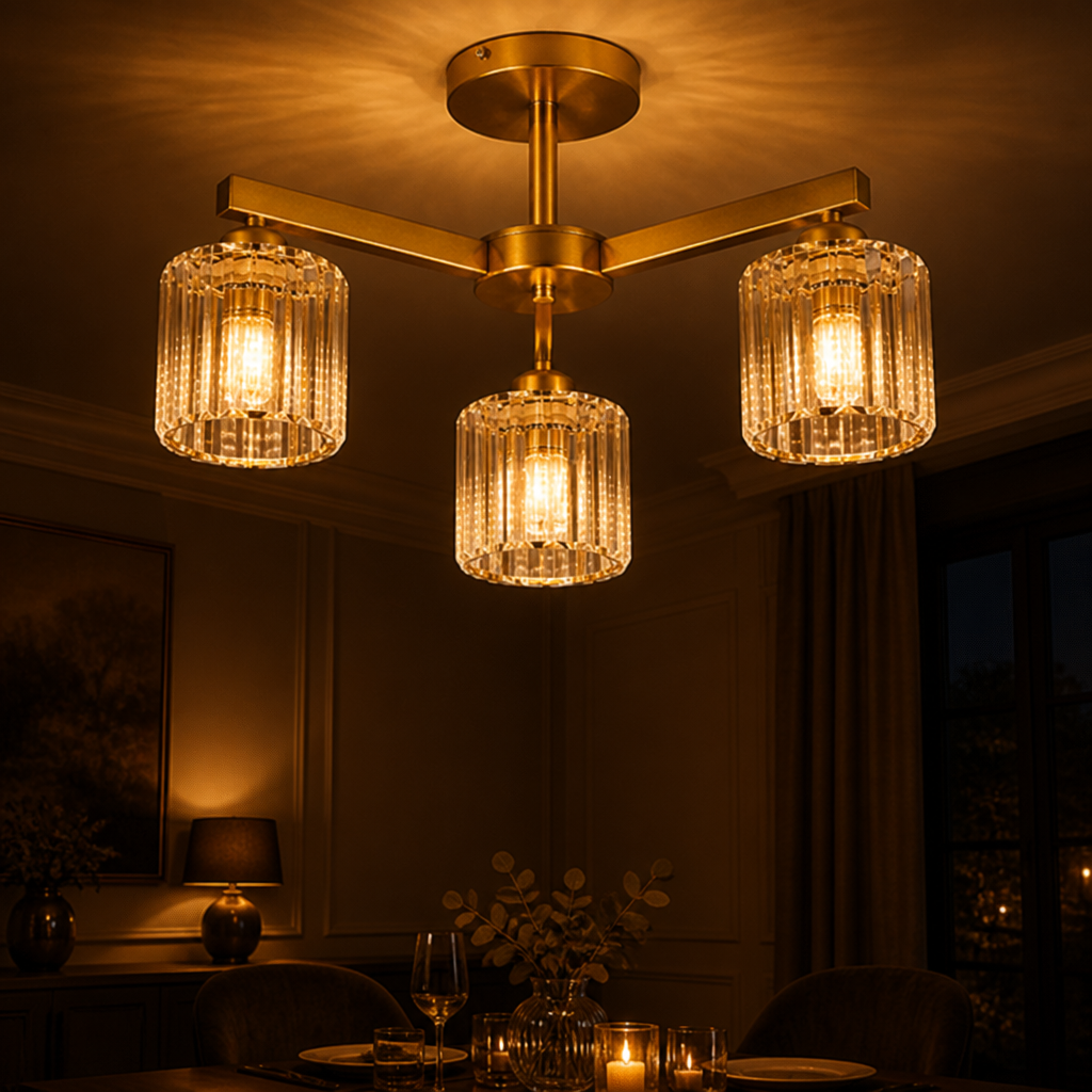 Modern Gold Crystal 3-Light Chandelier