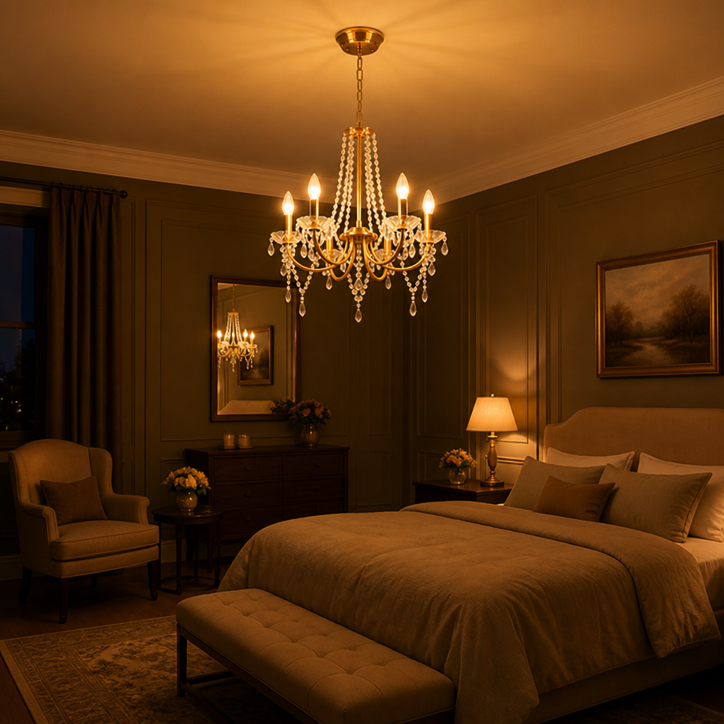Modern Gold Crystal 6-Arm Chandelier