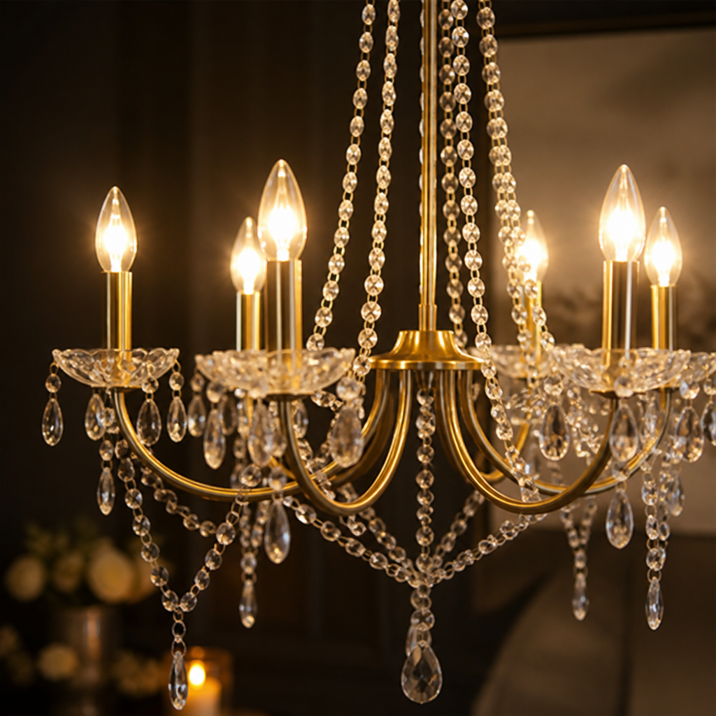 Modern Gold Crystal 6-Head Pendant Light