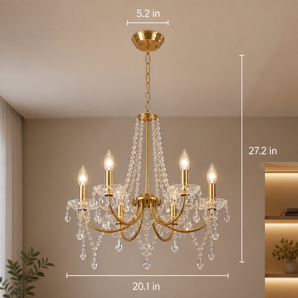 Modern Gold Crystal 6-Head Pendant Light