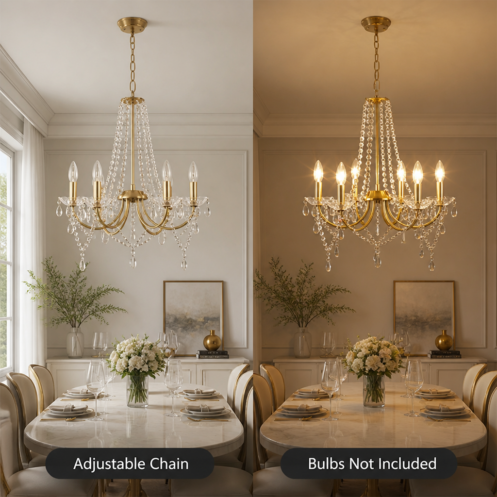 Modern Gold Crystal 6-Light Pendant Light