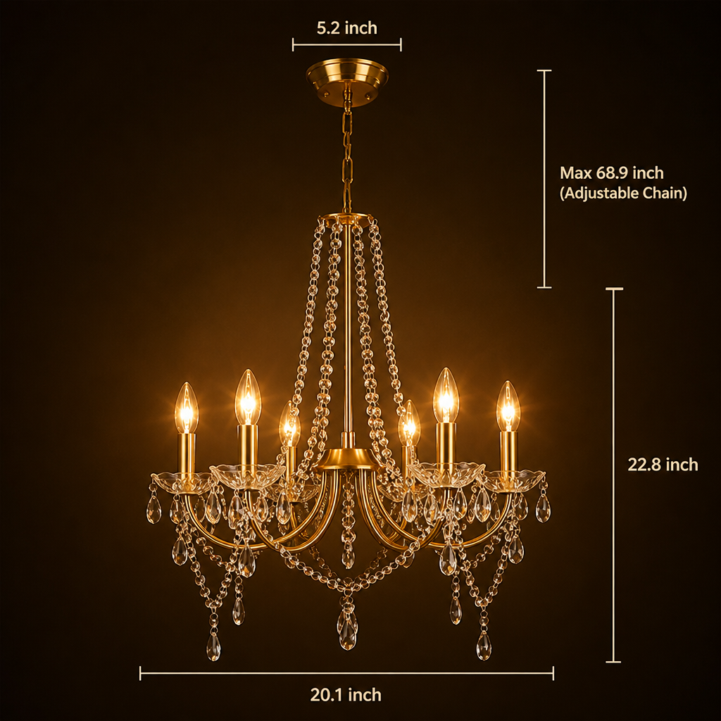 Modern Gold Crystal 6-Light Pendant Light