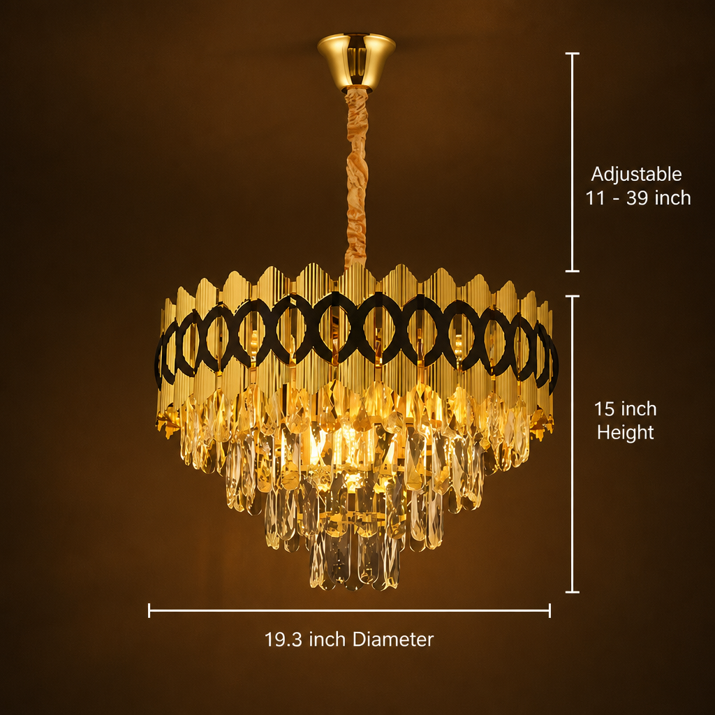 Modern Gold Crystal Adjustable Height Chandelier