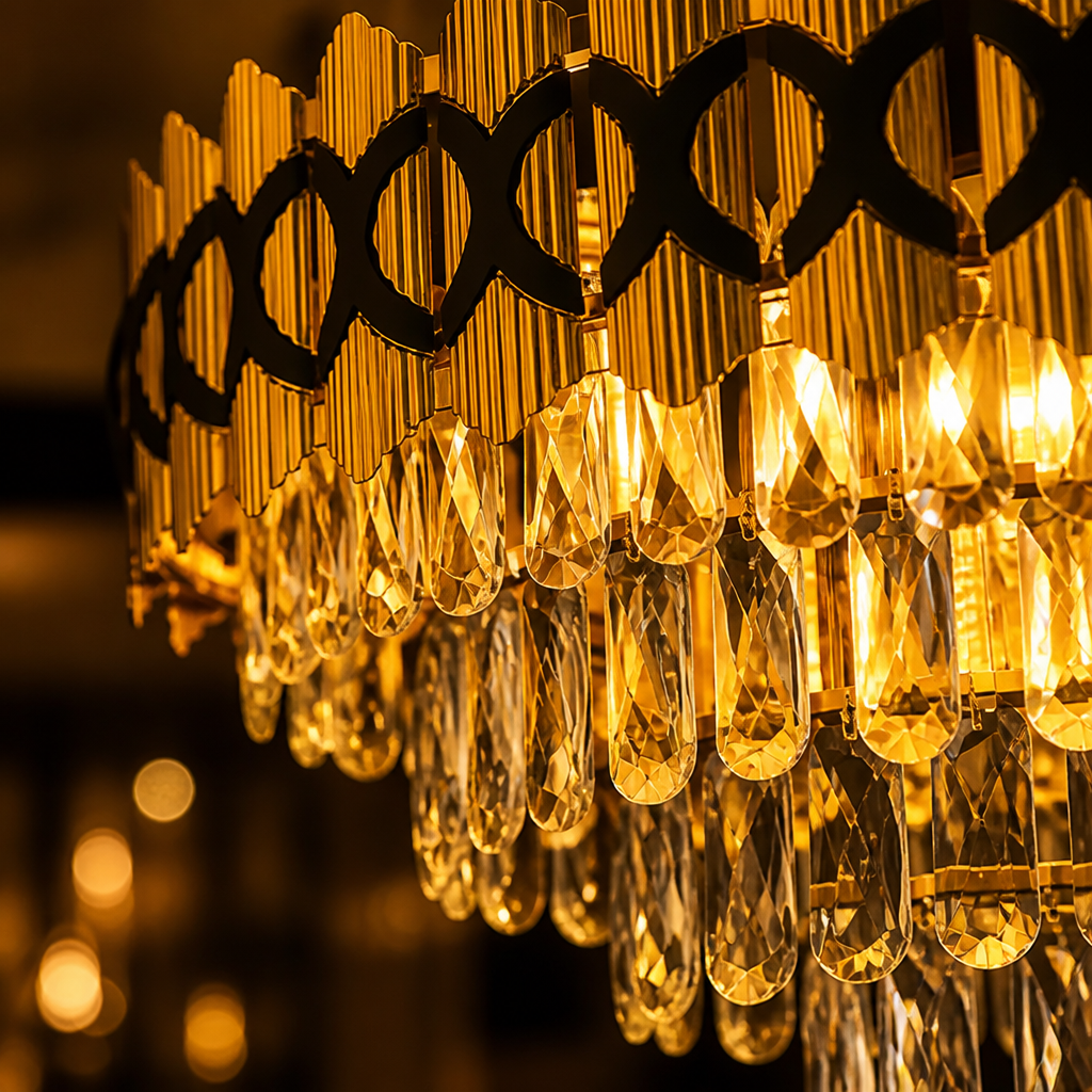 Modern Gold Crystal Adjustable Height Chandelier