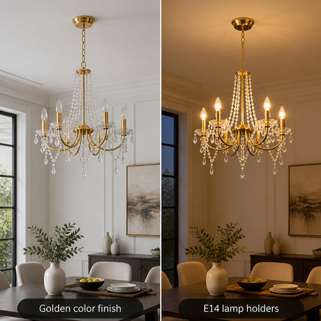 Modern Gold Crystal Candle-Style Chandelier