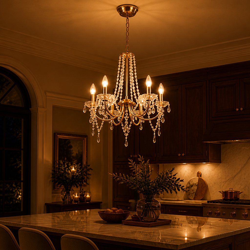 Modern Gold Crystal Candle-Style Chandelier