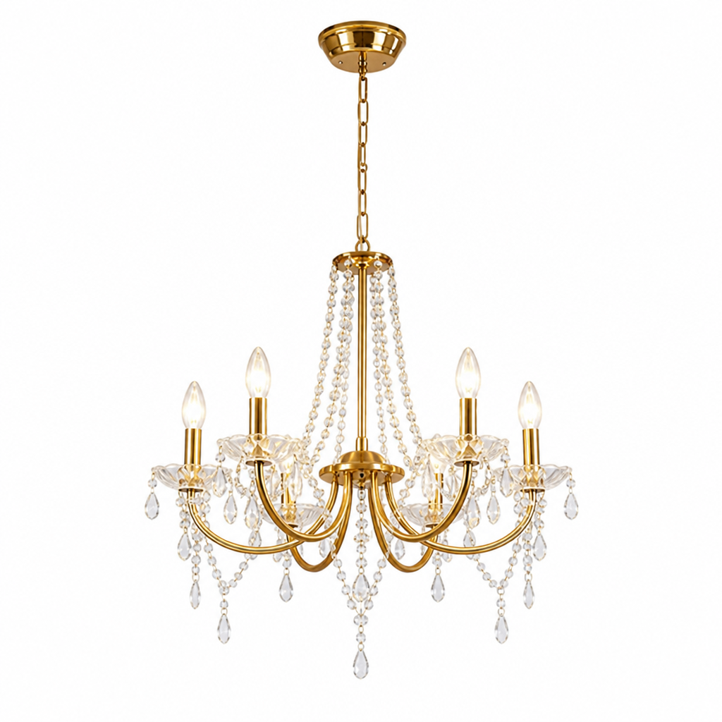 Modern Gold Crystal Candle-Style Chandelier