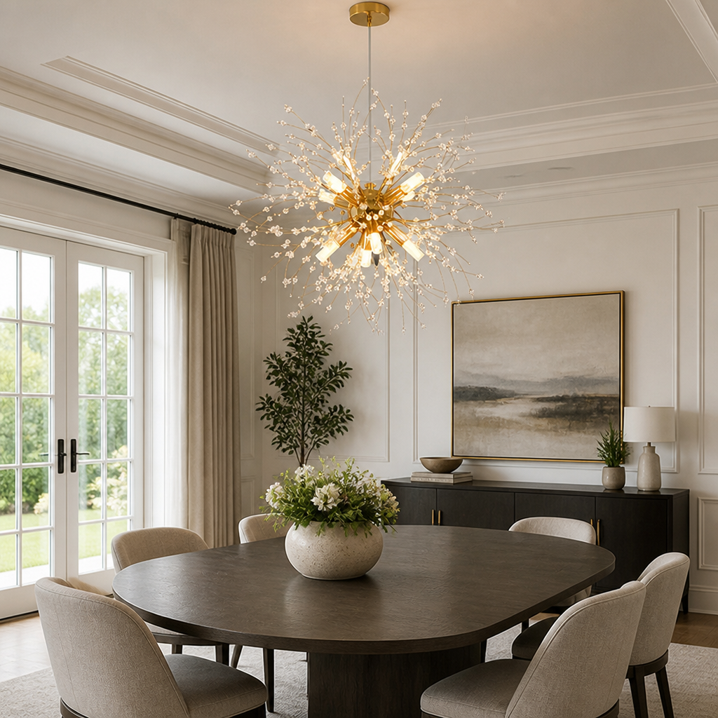 Modern Gold Crystal Dandelion Chandelier