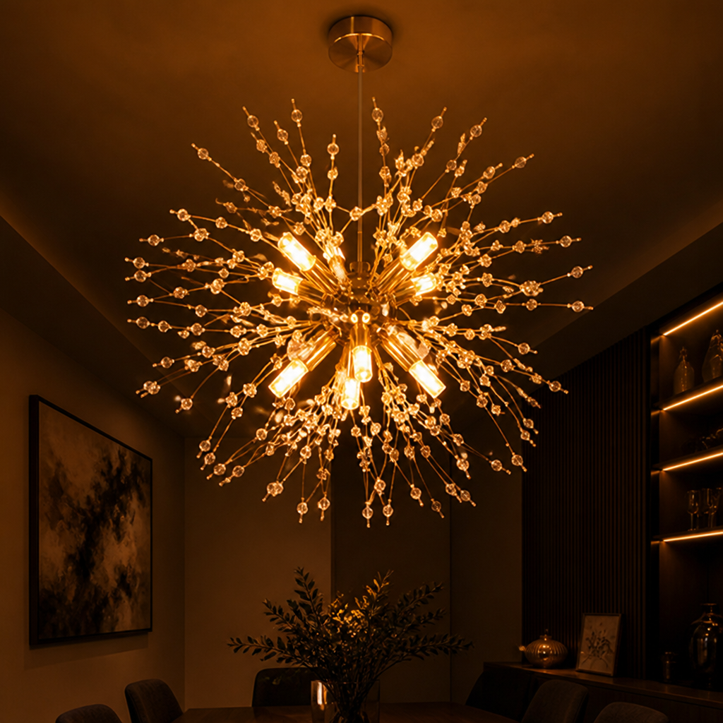 Modern Gold Crystal Dandelion Chandelier