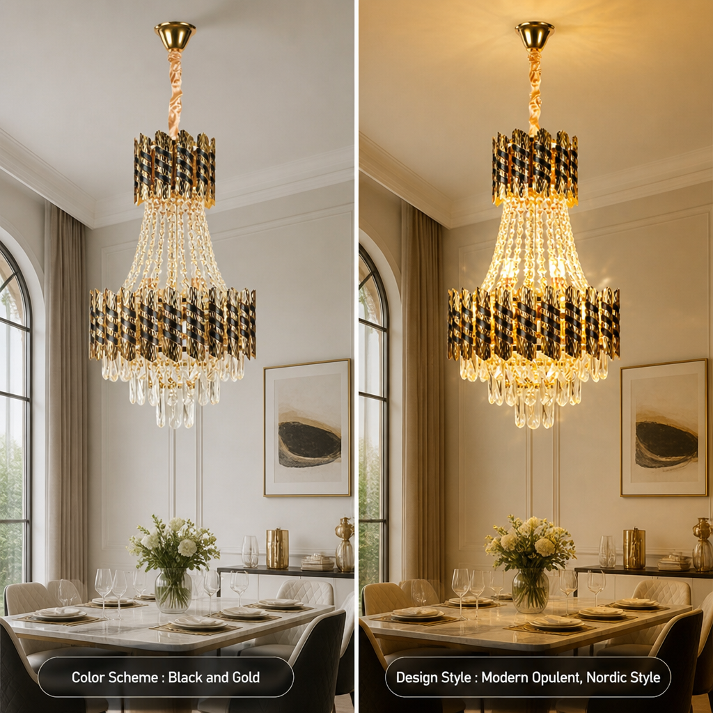 Modern Gold Crystal Double-Stripe Chandelier