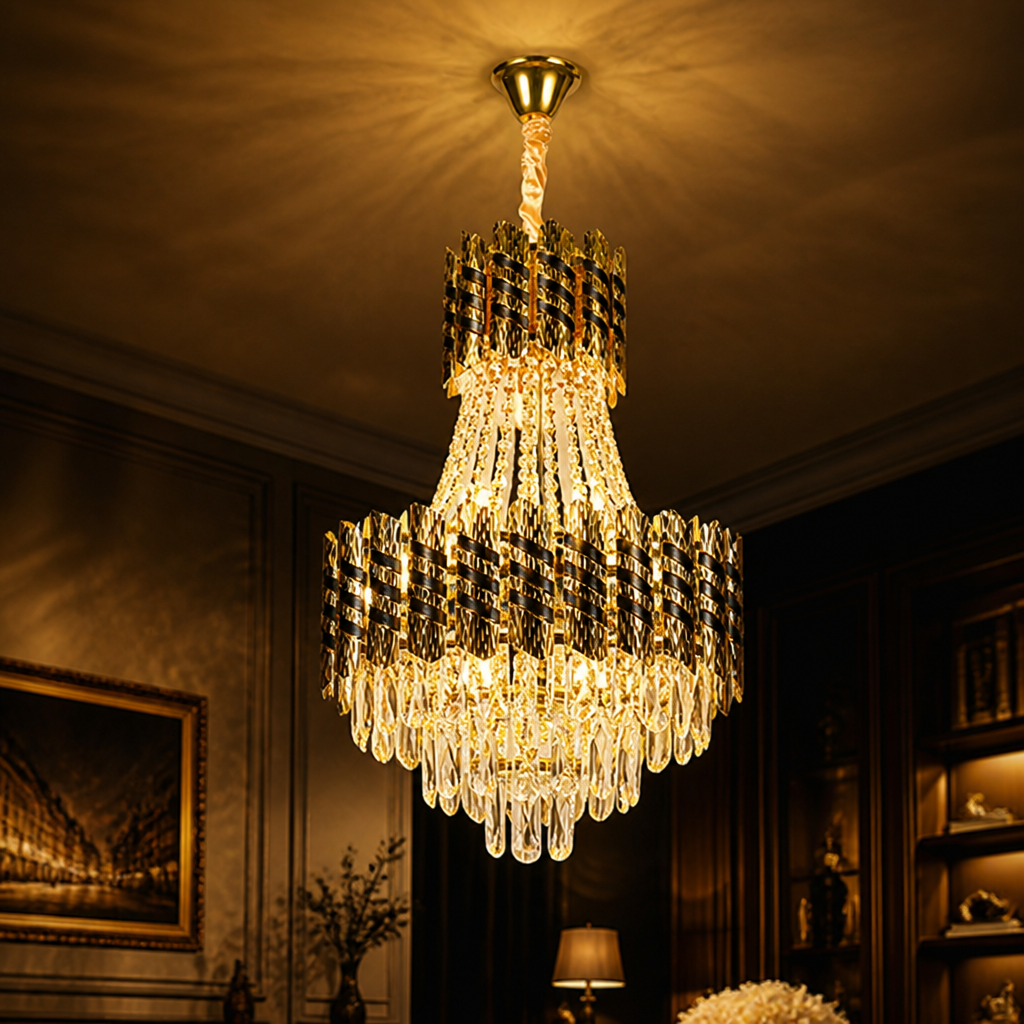 Modern Gold Crystal Double-Stripe Chandelier