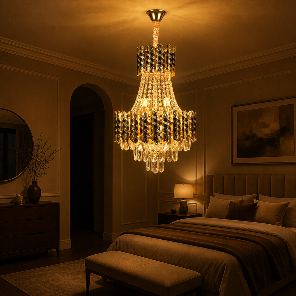 Modern Gold Crystal Double-Stripe Chandelier