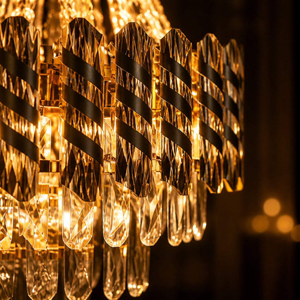 Modern Gold Crystal Double-Stripe Chandelier